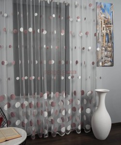Perdea tulle brodat, ivoire/roz