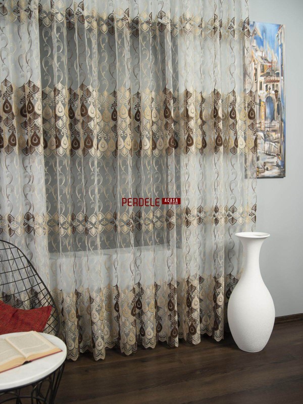 Perdea tulle crem,maro