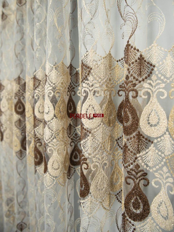 Perdea tulle crem,maro