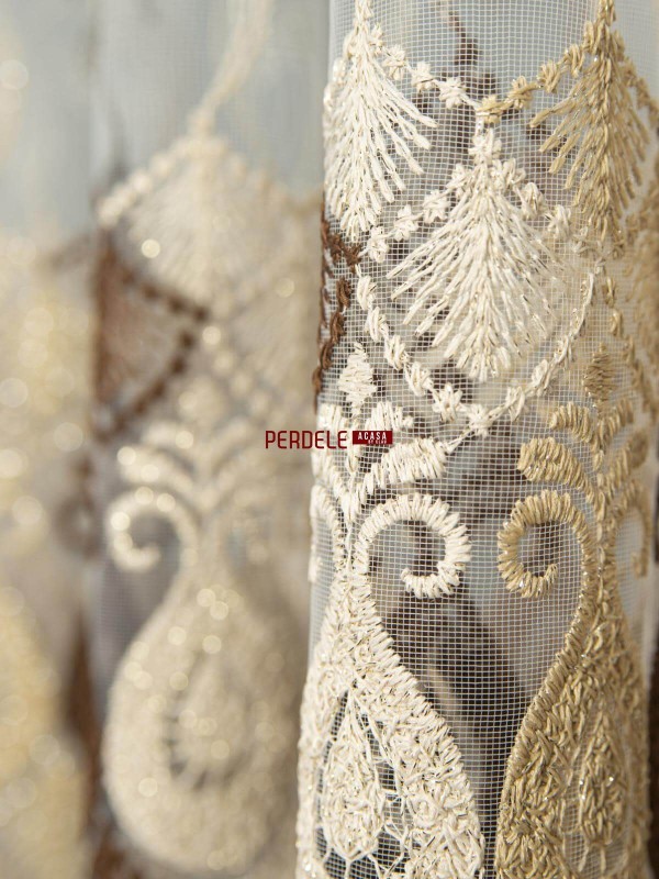 Perdea tulle crem,maro