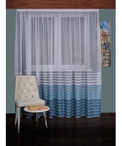 Perdea tulle model dungi,alb/bleu/turqoise